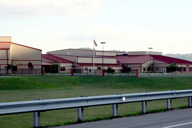 Portsmouth West High School buildings seen from U.S. Route 52